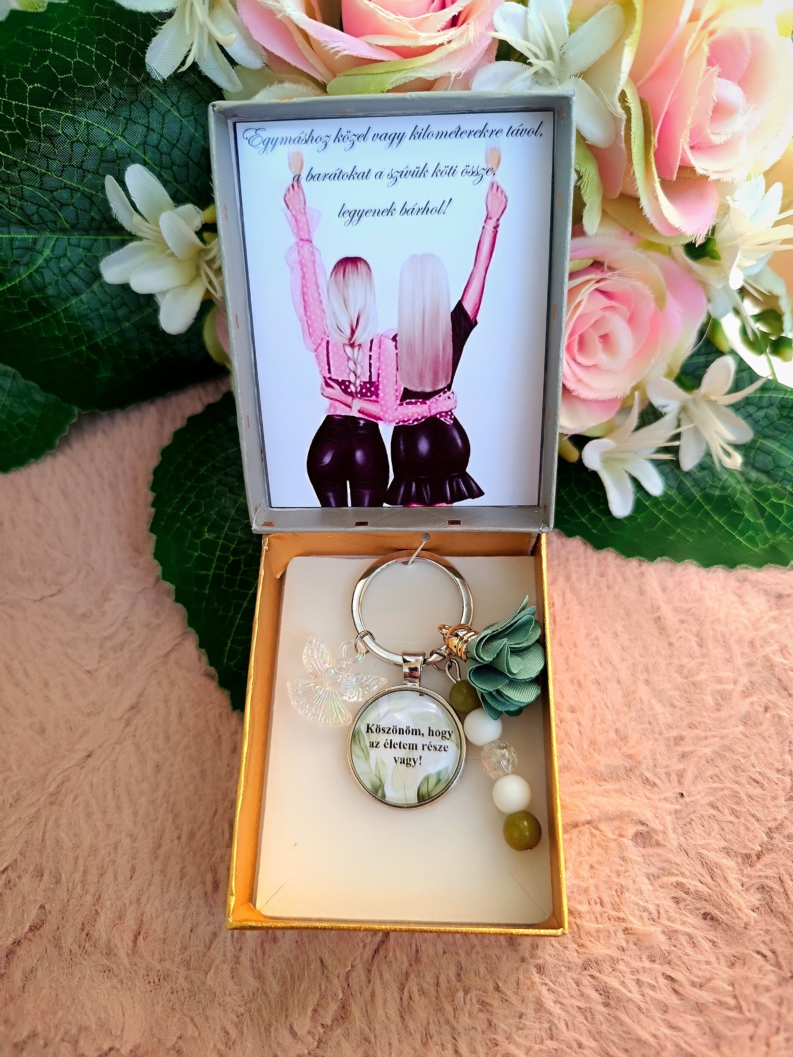 Baratság kulcstartó fehér-zöld